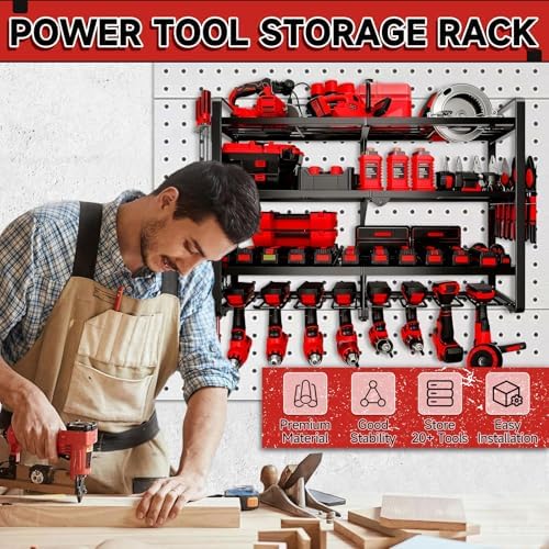 Large Power Tool Organizer Wall Mount, 4 Layer Heavy Duty 8 Cordless Drill Holder Tool Storage Rack, Load 400lbs Utility Power Tool Rack for Garage,Workbench,Workshop,Gifts for Men - Image 6
