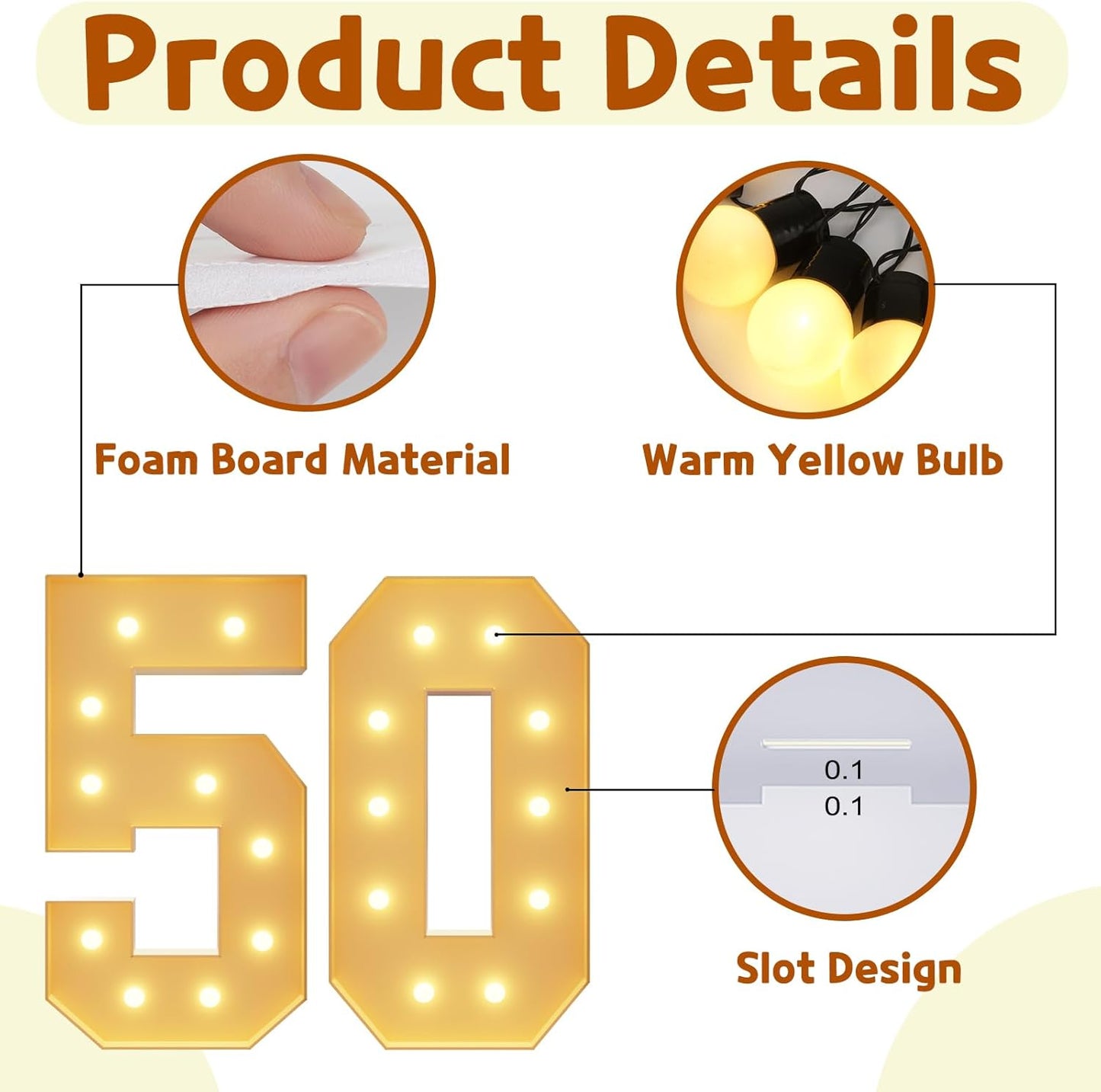 imprsv 4FT Light Up Numbers, Marquee Numbers 50th Birthday Decorations for Women Men, Large Light Up 50 Birthday Women Foam Board Anniversary Party Decorations Arch Kit (DIY)