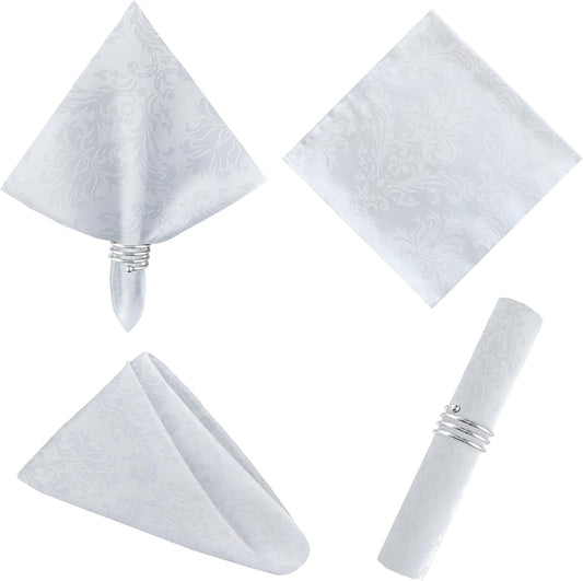 SASTYBALE White Cloth Napkins 20 x 20 Inch Set of 4, Washable Jacquard Damask Table Napkin for Kitchen Dining, Party, Wedding, Banquet(Square 20 x 20 Inch, 4 Pieces/Packs)