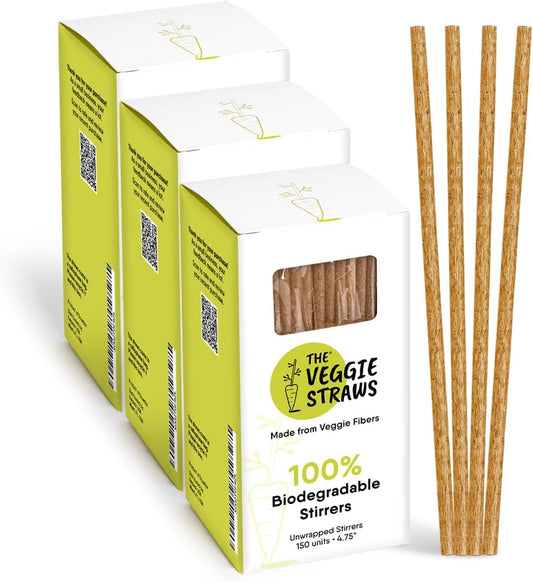 – 450 PCS of 4.75 Inches Unwrapped Biodegradable Drink Stirrers – Made of Vegetable Fibers, Best Cocktail Stirrers for Drinks of All Kinds