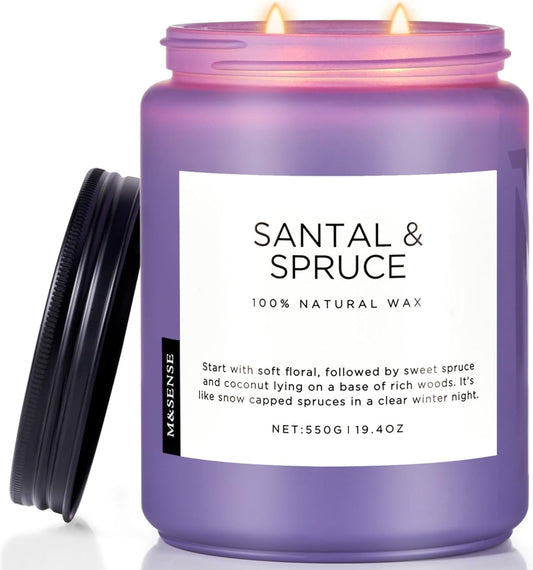 M&SENSE Santal Spruce Coconut Soy Candles for Home Scented, 19.4oz 110 Hour Slow Burning Large Candle Gift for Stress Relief, Meditation, Relaxing SPA, Best Smelling Christmas Gifts
