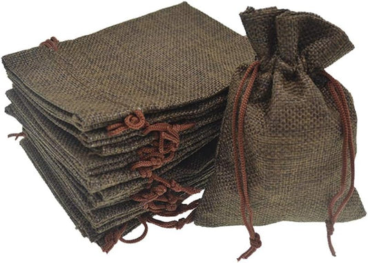 20pcs Burlap Drawstring Gift Bags, 2.7 x 3.5 inch Jute Linen Sacks Jewelry Pouches for Christmas Wedding Party Favors Candies DIY Crafts (Coffee)