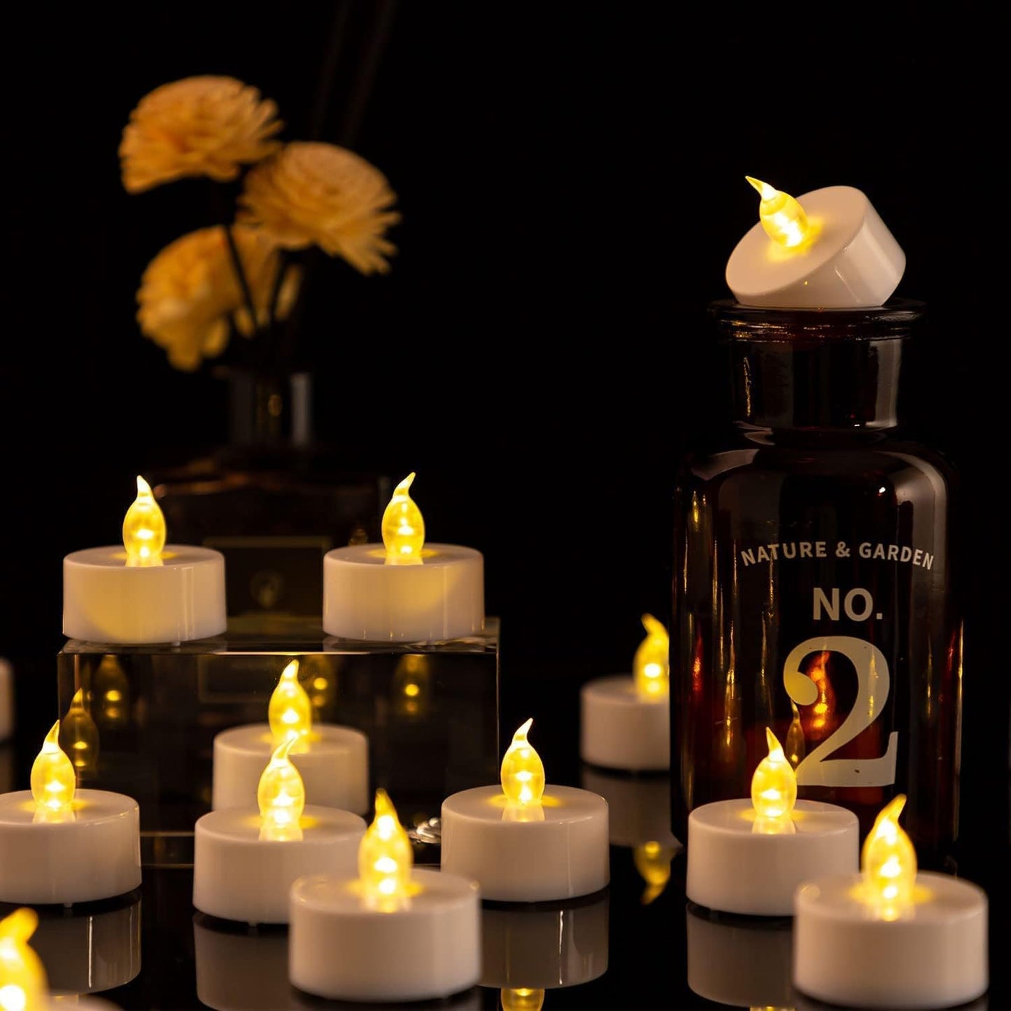 LED Tea Lights Candles- 24PACK Warm Yellow Flameless Candles Realistic and Bright Flickering Long Lasting 200Hours for Holiday Celebration,Party,Home Decoration,Battery Operated