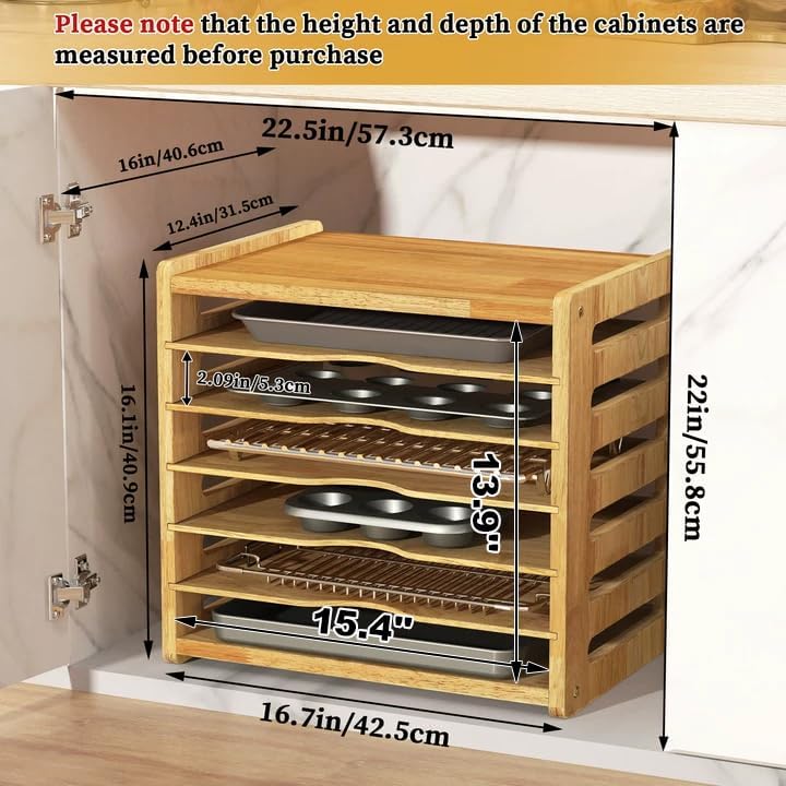 7 Tier Rubber Wooden Tray Dividers for Cabinets, Cookie Sheet Organizer - Image 2