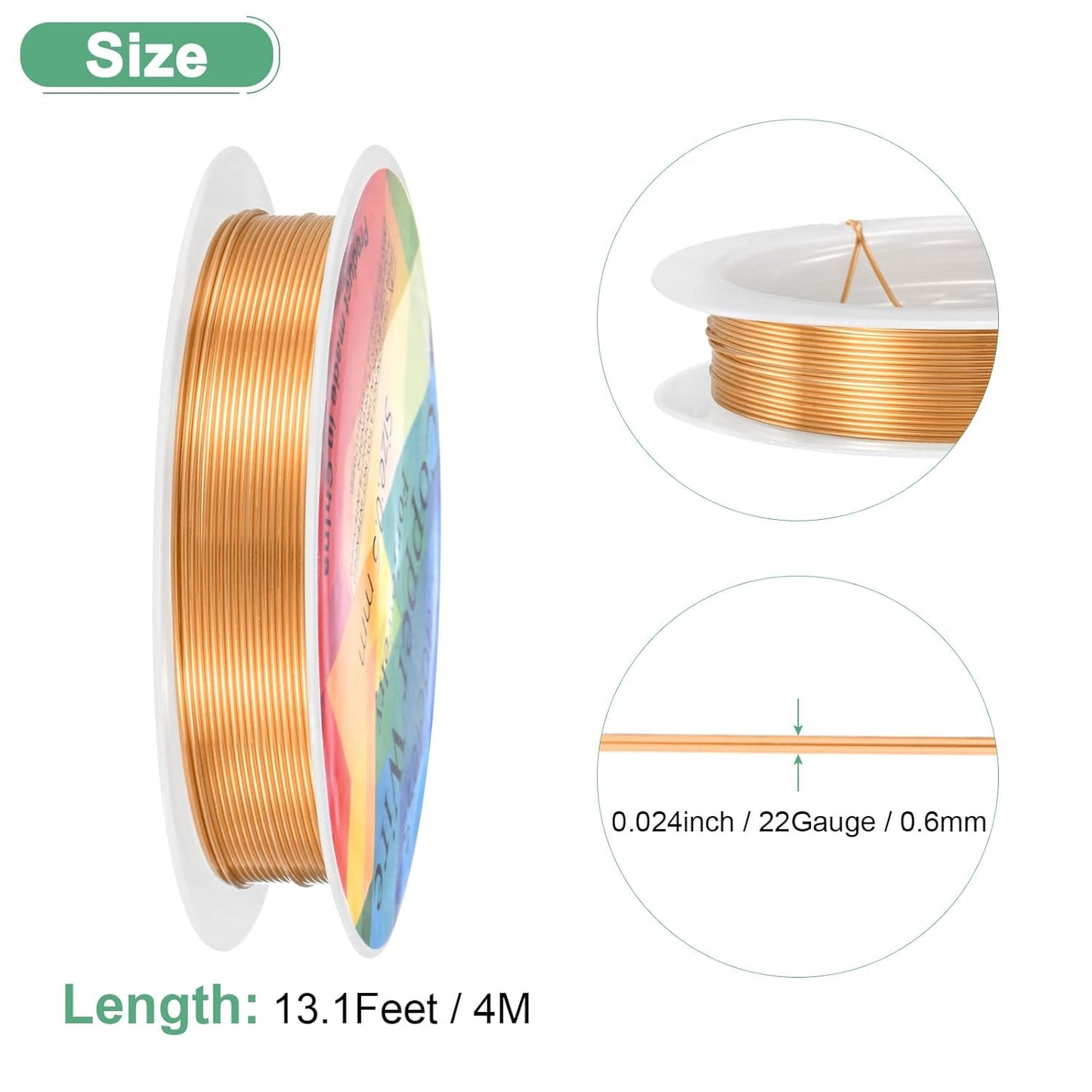 0.6 mm/22 Gauge Copper Wire for Jewelry Making, 13.1FT Copper Beading Craft Wire for Jewelry/Weaving/DIY Crafting/Planting, Color-Retaining [4M, Copper Tone]