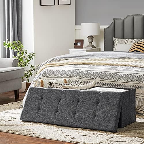 SONGMICS 43.3 Inches Storage Ottoman, Foldable Bench with Flipping Lid - Image 4