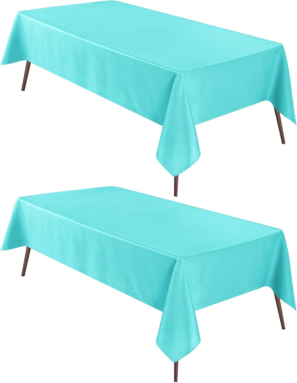 Hiasan 2 Pieces Solid Rectangle Tablecloth - Waterproof and Spillproof Washable Polyester Fabric Table Cloth for Kitchen and Dining Room, Aqua, 54 x 80 Inch