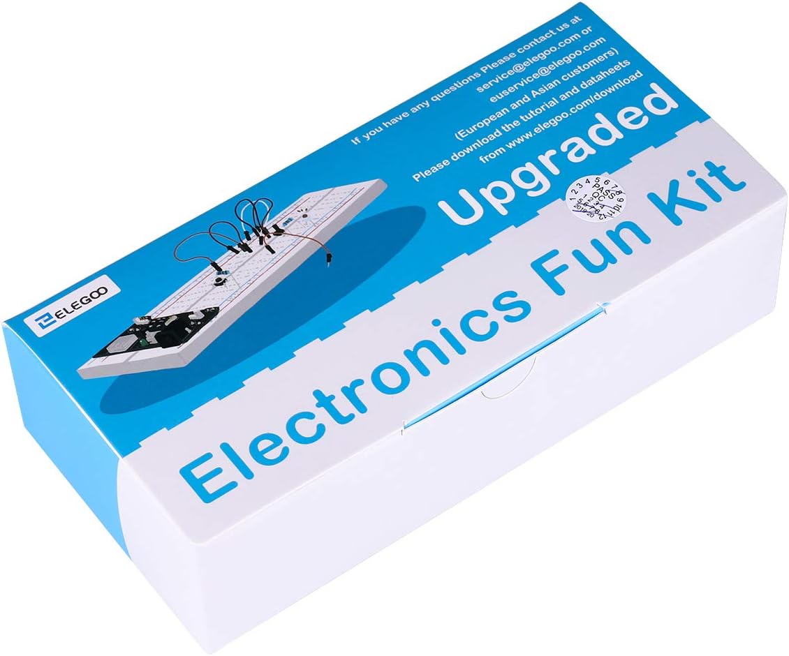 ELEGOO Upgraded Electronics Fun Kit w/Power Supply Module, Jumper Wire, Precision Potentiometer, 830 tie-Points Breadboard Compatible with Arduino, STM32