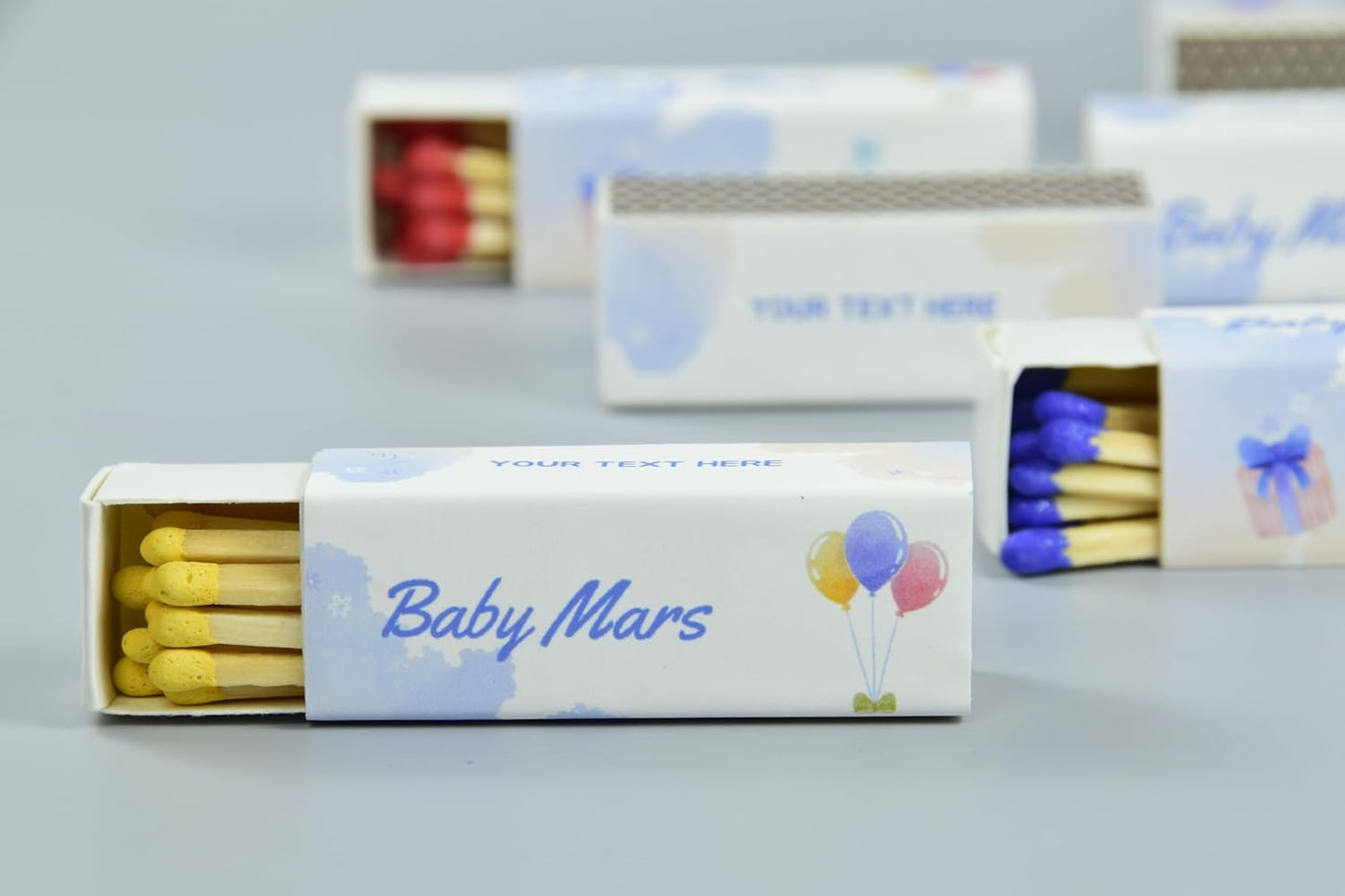Customizable Baby Shower Matchboxes – Set of 10 – Cute Baby Design – Colorful Matchsticks – Perfect for Baby Shower Favors (2" Matchsticks, Baby #3)