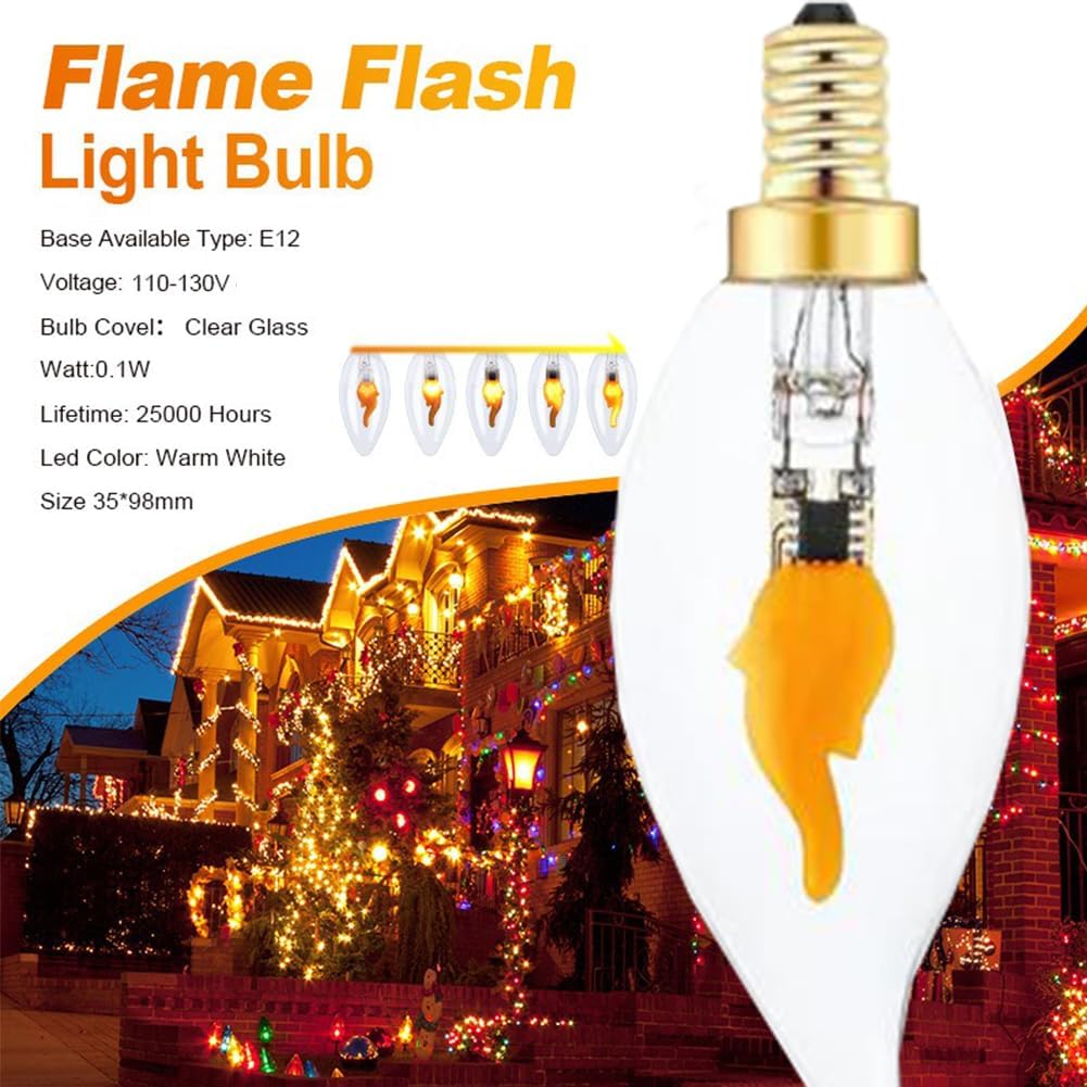 Stereover E12 LED Flickering Flame Decoration Light Bulbs, Stereover Flicker Bulb, E12 Flickering Flame Light Bulbs - Realistic Blaze Effect, Perfect Ambiance for Halloween, Christmas (8 Pack)