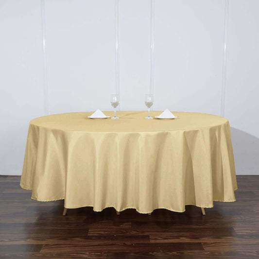 Efavormart Round Tablecloth, 108 Inch Stain & Wrinkle Resistant Washable Table Cloth, Decorative Polyester Fabric Table Cover for Banquet, Wedding, Dining- Champagne