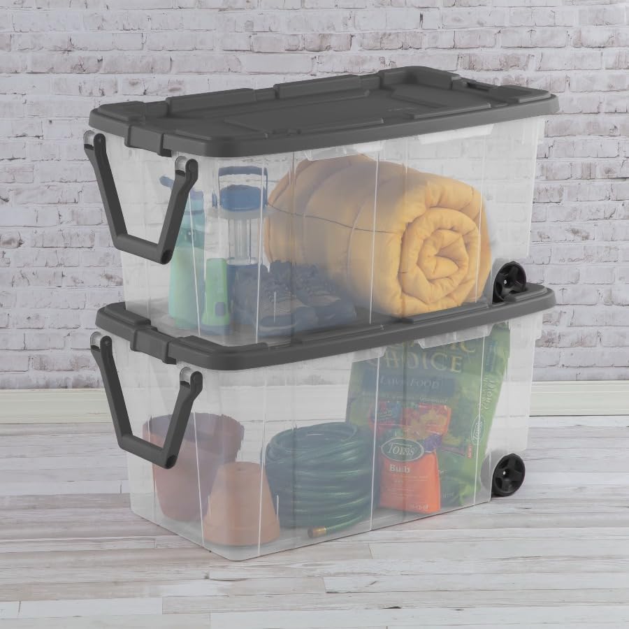 160 Quart Extra-Large Wheeled Storage Bin, Clear, Dark Gray by Unknown