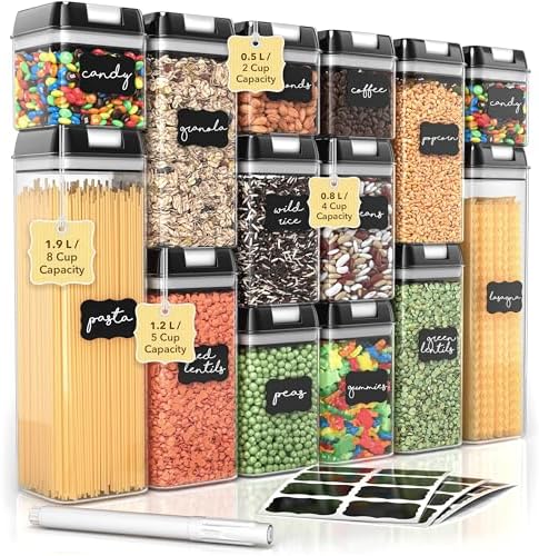 Simply Gourmet Airtight Food Storage Containers with Lids – 14 Piece Assorted Size Kitchen Pantry Organization Set, BPA-Free Clear Plastic, Stackable Containers for Cereal, Flour, Sugar, Rice, Snacks by SimplyGourmet