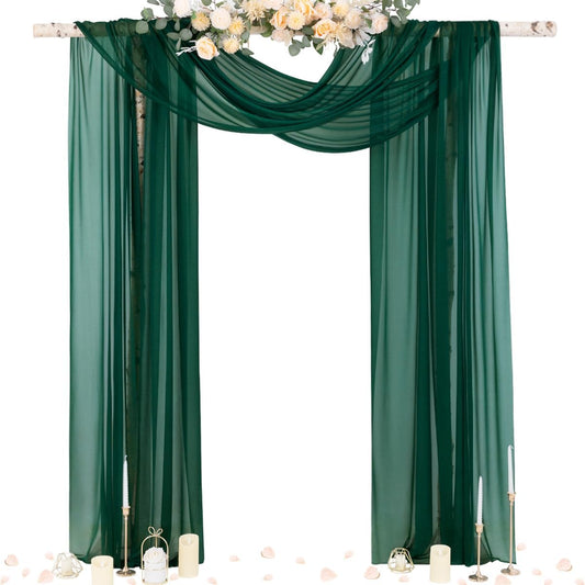 Socomi Wedding Arch Draping Fabric 29" x 20Ft 1 Panel Emerald Green Sheer Outdoor Curtain Drapes Extra Long for Bridal Baby Shower Ceremony Birthday Party Decor