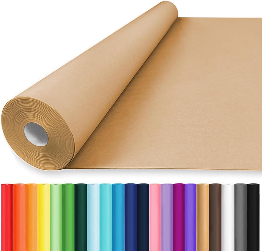Vanhench 36"x 2400" (200') Large Brown Wrapping Easel Paper Roll, Bulletin Board Paper, Art Packing Moving Shipping Poster Supplies, Floor Covering Crafting Drawing Table Runner 70GSM 55LB