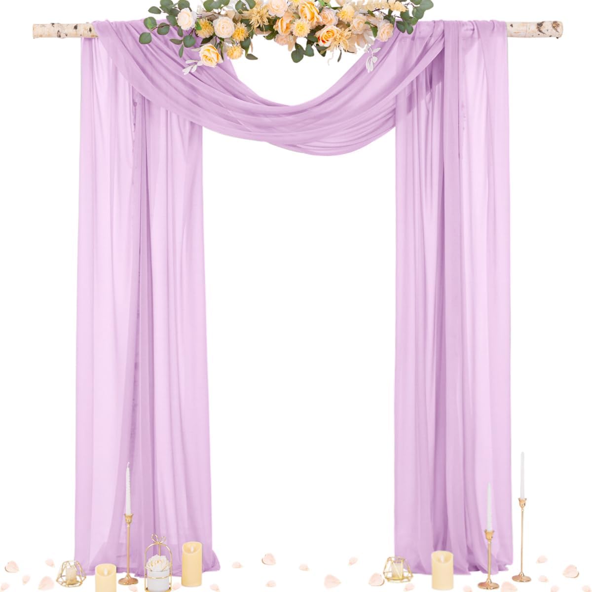 Socomi Lilac Purple Wedding Arch Draping Fabric 29" x 20Ft 4 Panels Sheer Outdoor Curtain Drapes Extra Long for Bridal Baby Shower Ceremony Birthday Party Decor
