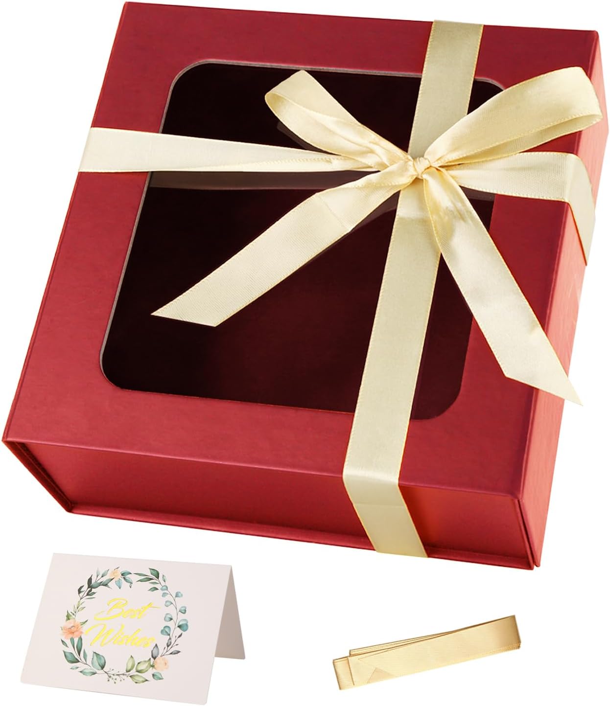 TIACABO Red Gift Box with Window,7.5"x7.5"x3.1" Bridesmaid Boxe for Gifts Giving,Birthday Gift Boxes with Magnetic,Closure Lid Gifts Boxes for Presents,Cute Box,Luxury for Gift Packaging