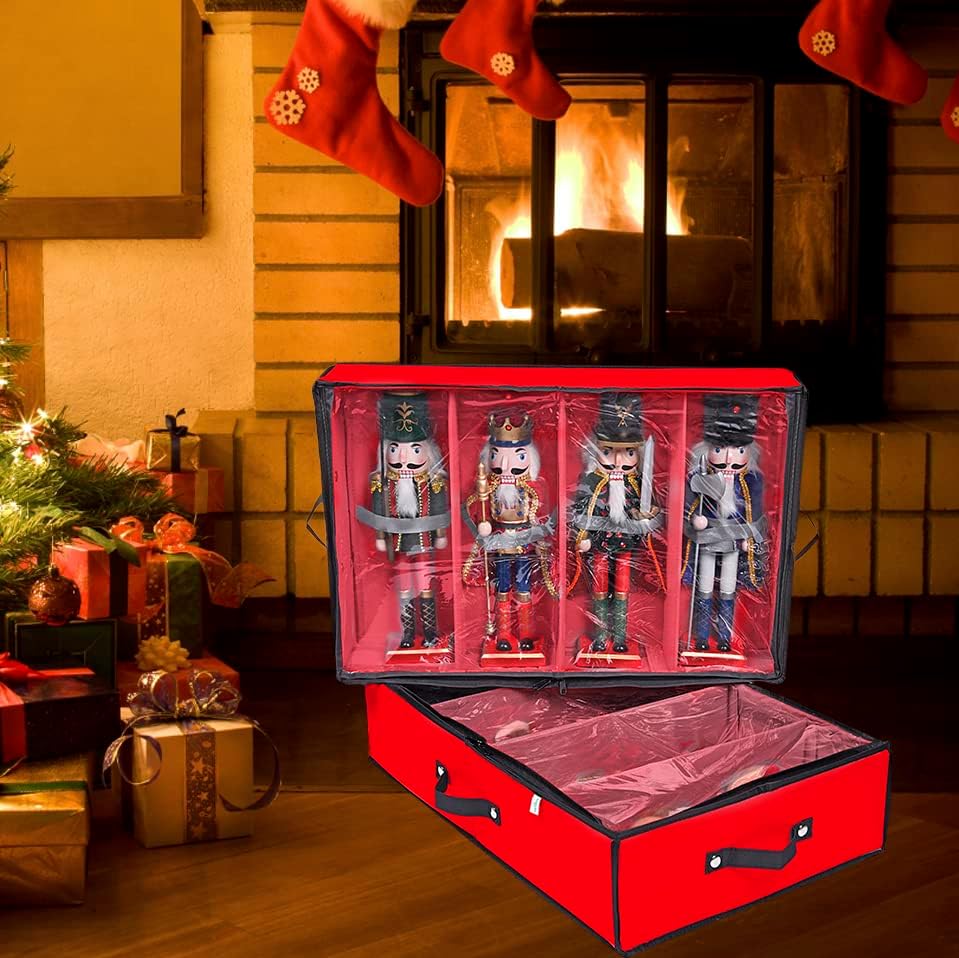 ProPik 2 Pack Christmas Figures Storage Box | Each Holds 4 Holiday Figurines up to 16” | Adjustable Nutcracker Decor Ornament Storage Container | Xmas Decorations Accessories Boxes (Red) - Image 4