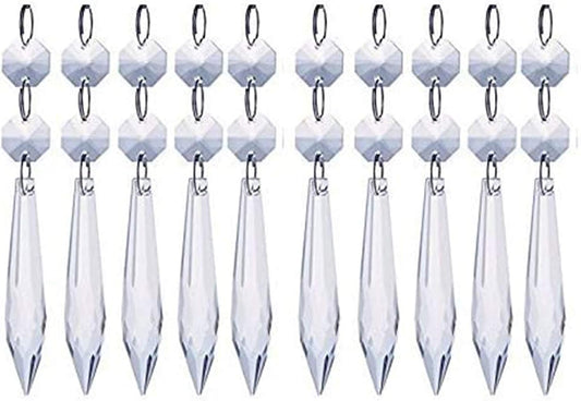 H&D 10pcs 63mm Chandelier Crystals Ornament - Clear Crystal Chandelier Prisms Icicle Drop Pendants
