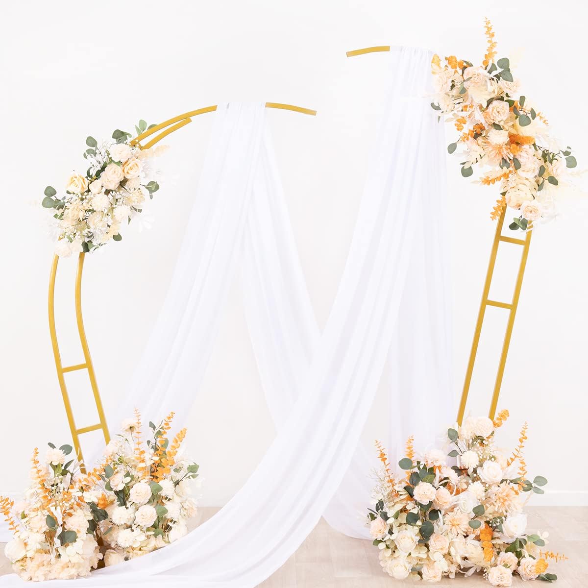 Socomi Wedding Arch Draping Fabric 3 Panels 29" x 19Ft White Sheer Chiffon Curtain Drapes 6 Yards for Wedding Ceremony Birthday Party Decoration