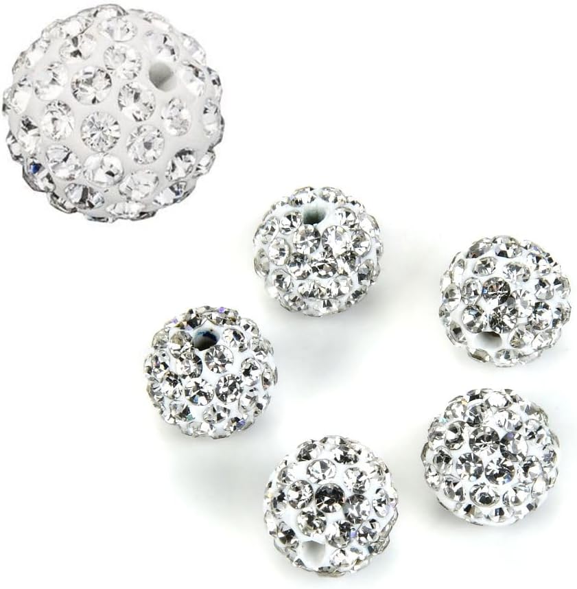 50pcs Adabele Grade A Suncatcher Crystal Rhinestone Pave Loose Beads 12mm Clear White Polymer Clay Disco Ball Spacers Compatible with Shamballa All Craft Jewelry Making DB12-1