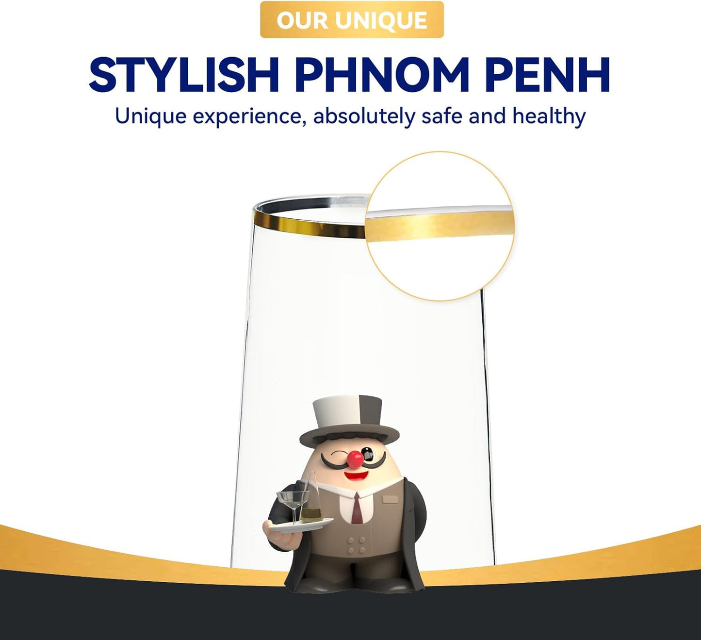 JOLLY CHEF 36 Pack 9 Oz Plastic Champagne Flutes, Gold Stemless Plastic Toasting Glasses| Shatterproof | Heavy Duty | Plastic Disposable Unbreakable Drinkware for Wedding, Birthday, Party