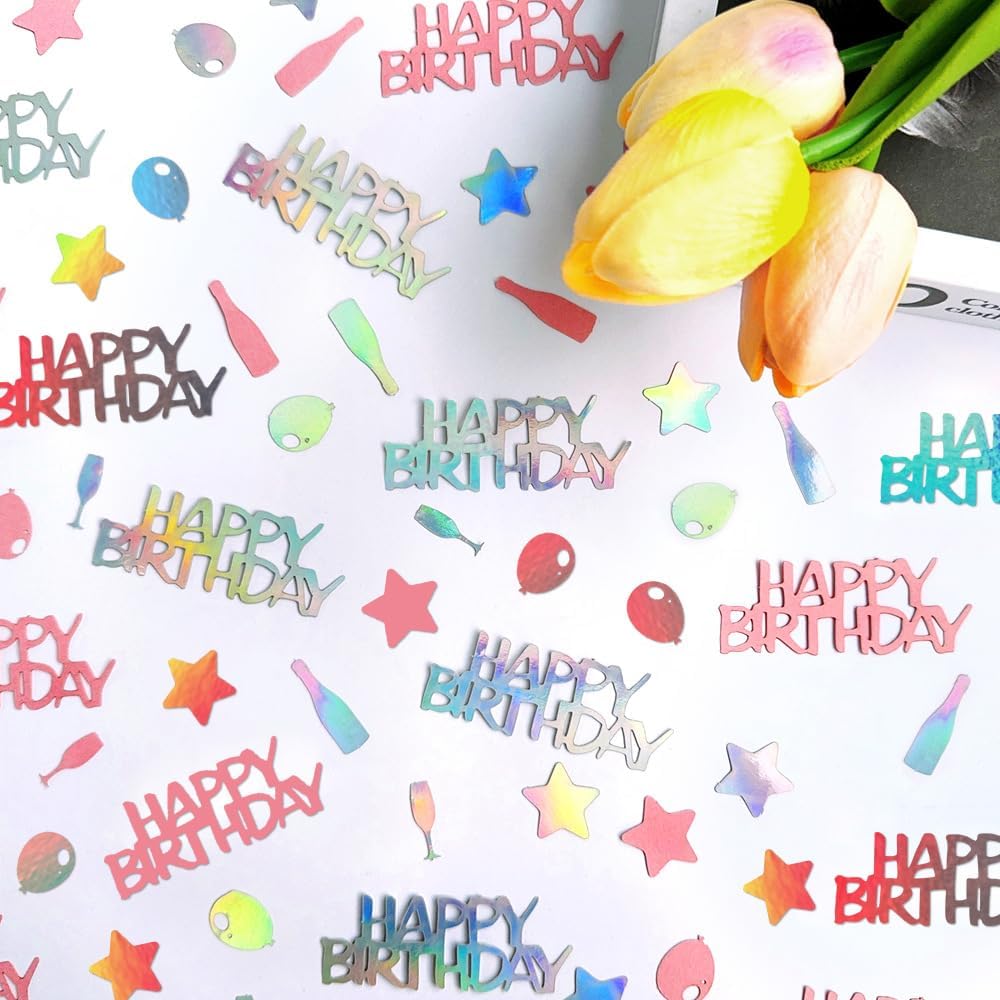 Iridescent Happy Birthday Confetti For Table - Paper Birthday Party Decorations For Men Women Boys Girls, Table Sprinkling Scatter Decoration Party Supplies