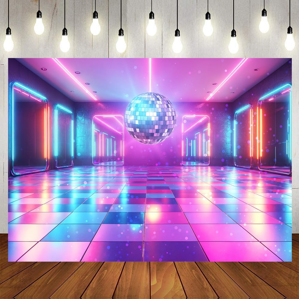 Disco Decorations Backdrop, Retro Glow Party 70s 80s 90s Theme Stage Dance Background Disco Party Decoration, Polyester Banner PartyBackdrop for Birthday Prom Portrait Photo Props 10x8FT