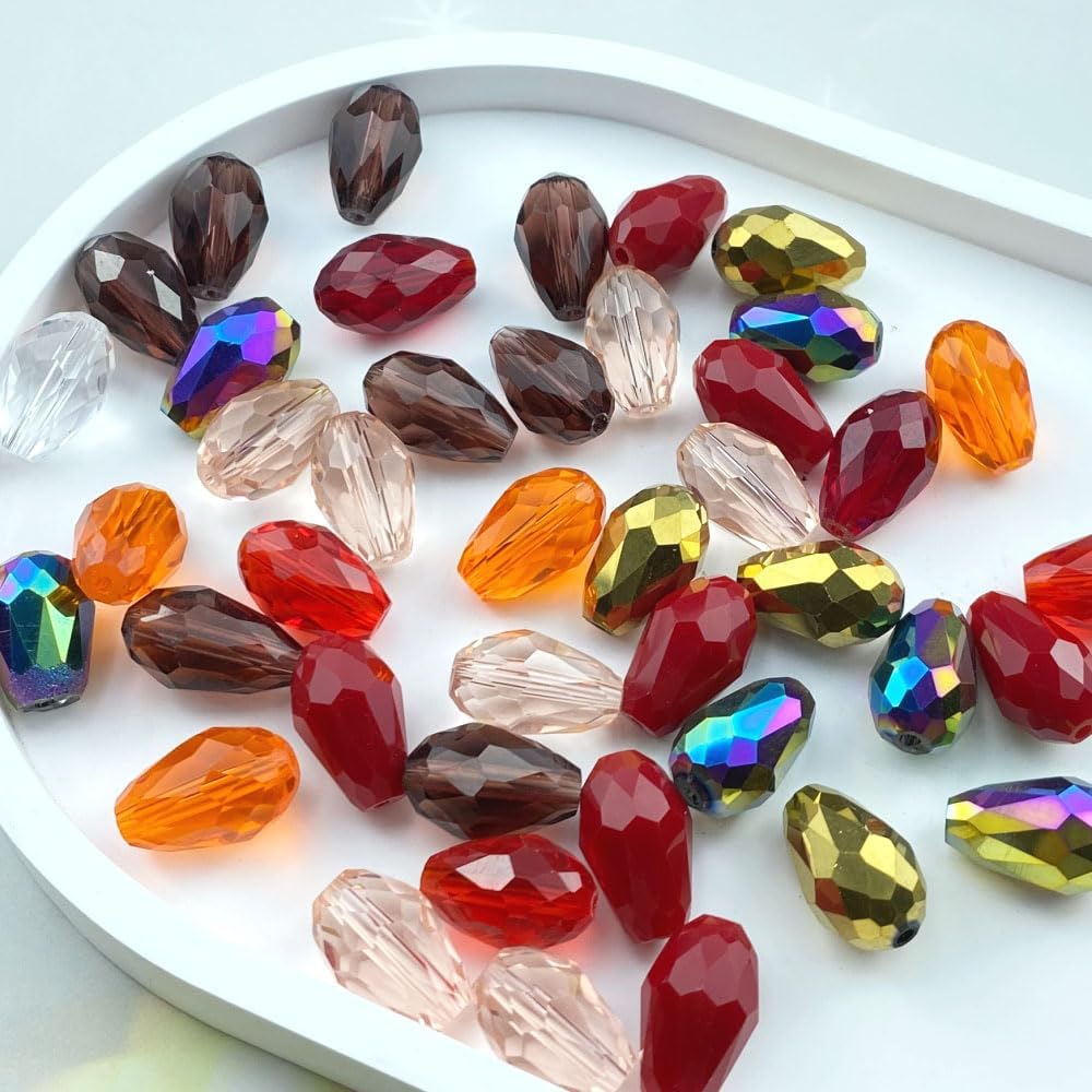 200pcs 3x5mm Teardrop Crystal Glass Beads Vertical Hole Faceted Loose Spacer Beads for DIY Craft Jewelry Making Necklace Bracelet Earring Wind Chimes(Red Series)