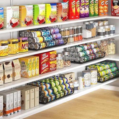 2-Tier Stackable Can Organizer for Pantry Shelves, 2 Pack Soda Can Organizer with 4 Adjustable Dividers, Kitchen Can Storage Organizer, Wire Drink Organizer, Metal Can Dispenser for Cabinets Shelf - Image 3
