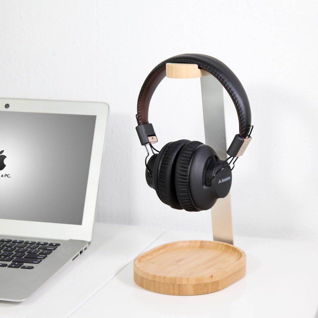 Avantree TR902 - Universal Wooden & Aluminum Headphone Stand Hanger with Cable Holder, Sturdy Desk Headset Mount Rack
