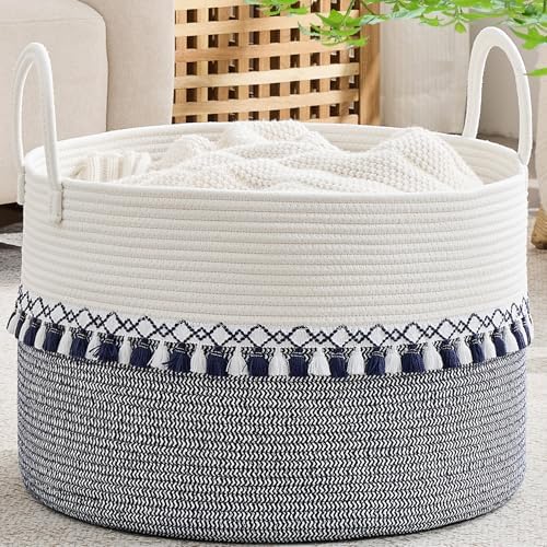 KAKAMAY Large Blanket Basket with Handles, Storage Basket for Living Room by KAKAMAY