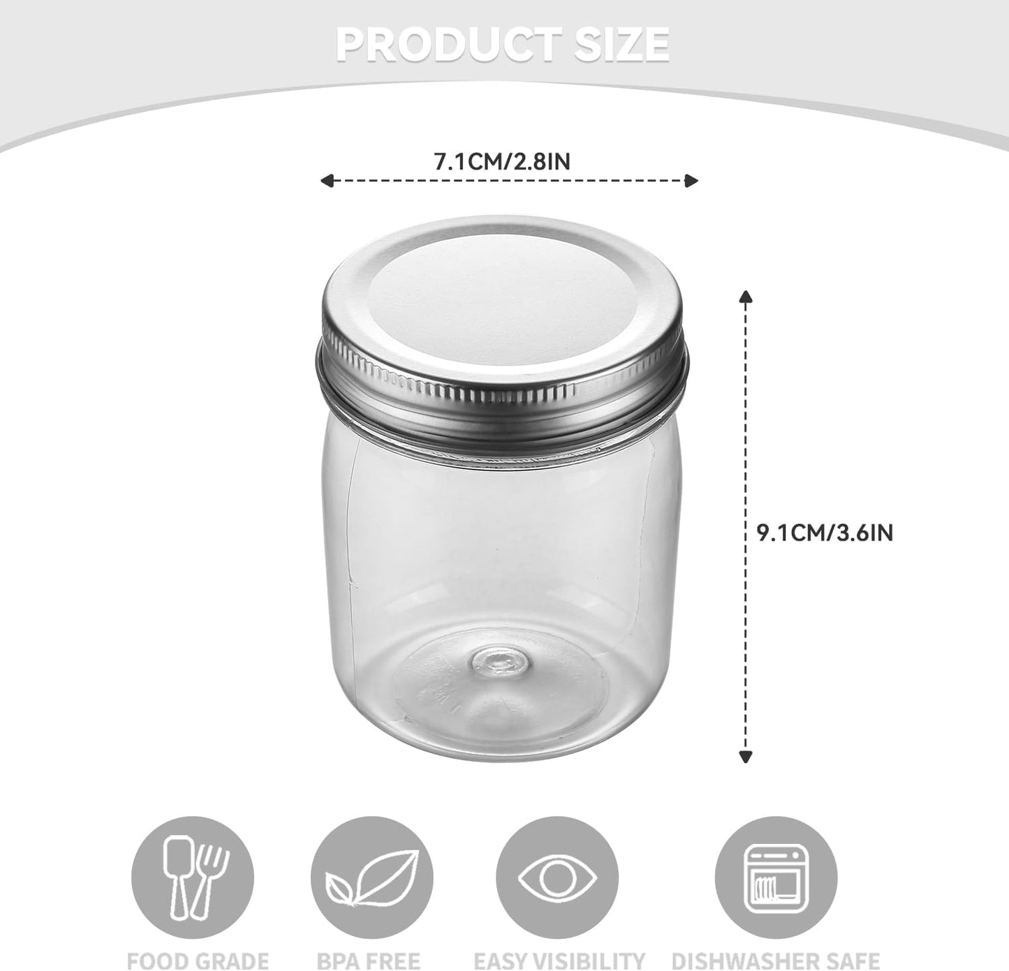 novelinks 8 oz Clear Plastic Jars with Screw-On Lids - BPA-Free Refillable Storage Containers for Slime, Spices, Crafts, Kitchen & Home Organization (8 Pack,Silver)