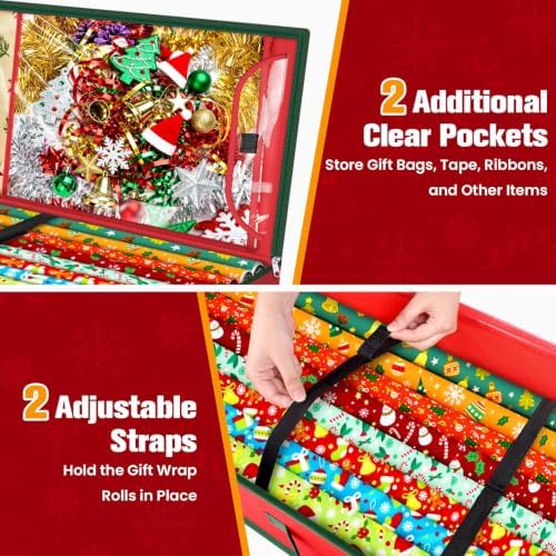 Wrapping Paper Organizer Storage, Christmas Wrapping Paper Storage, Red - Image 3