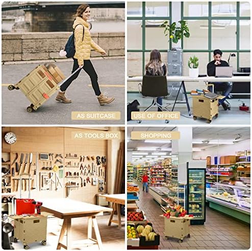 Rolling Shopping Cart with Wheels,Folding Utility Cart for Grocery,Durable Heavy Duty Collapsible Crate Rubber Tool Box with Magnetic Lid/Telescopic Cover for Office/Teachers Tote Basket/Travel - Image 5