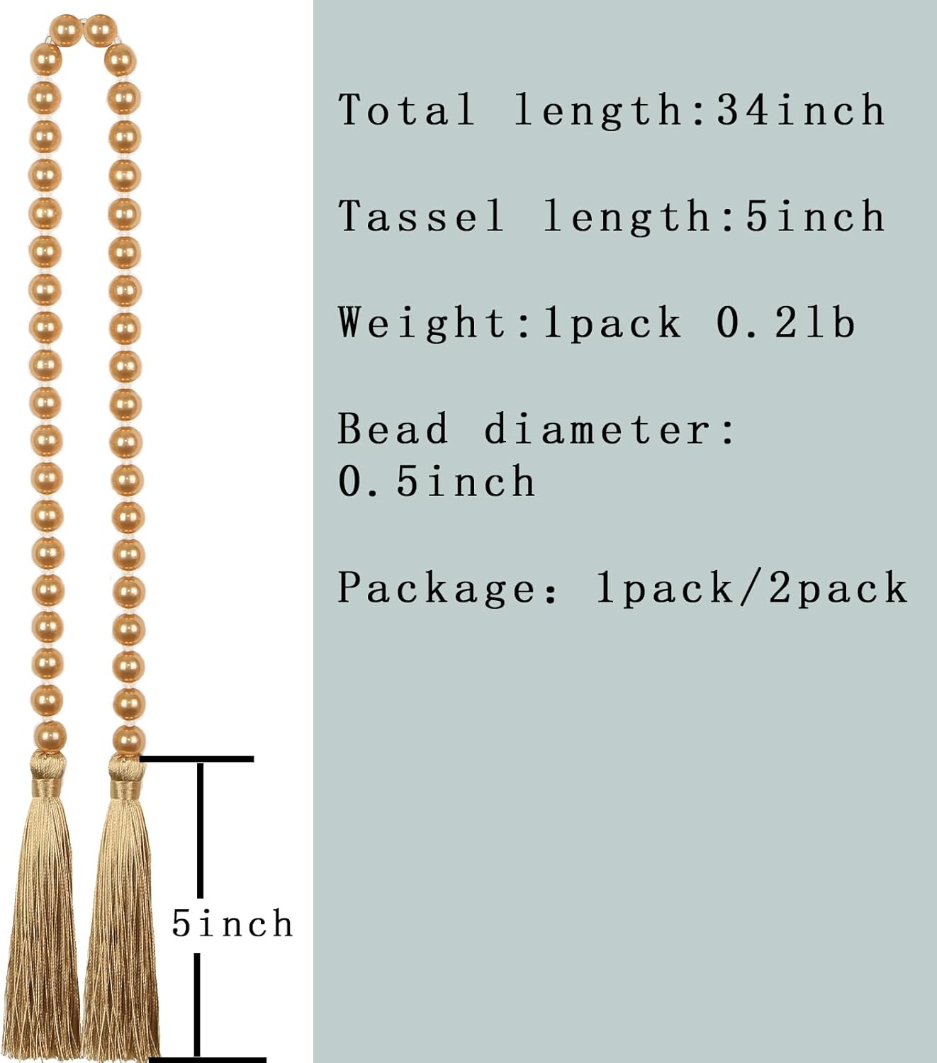 Fenghuangwu 34 Inch Glass Bead Garland with Tassels - Elegant Boho Table Decor, Fringe Wall Hanging for Wedding, Party, Farmhouse Rustic Prayer Bead Home Decoration(2 Pack,Off White)