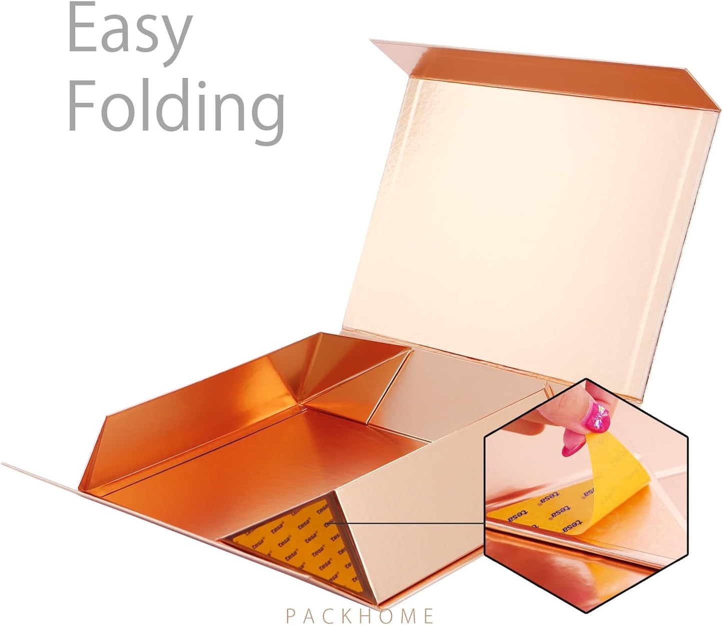 PACKHOME 6 Large Gift Boxes 13.5x10x3.5 Inches, Sturdy Shirt Boxes with Magnetic Lids for Multiple Occasions (Glossy Rose Gold)