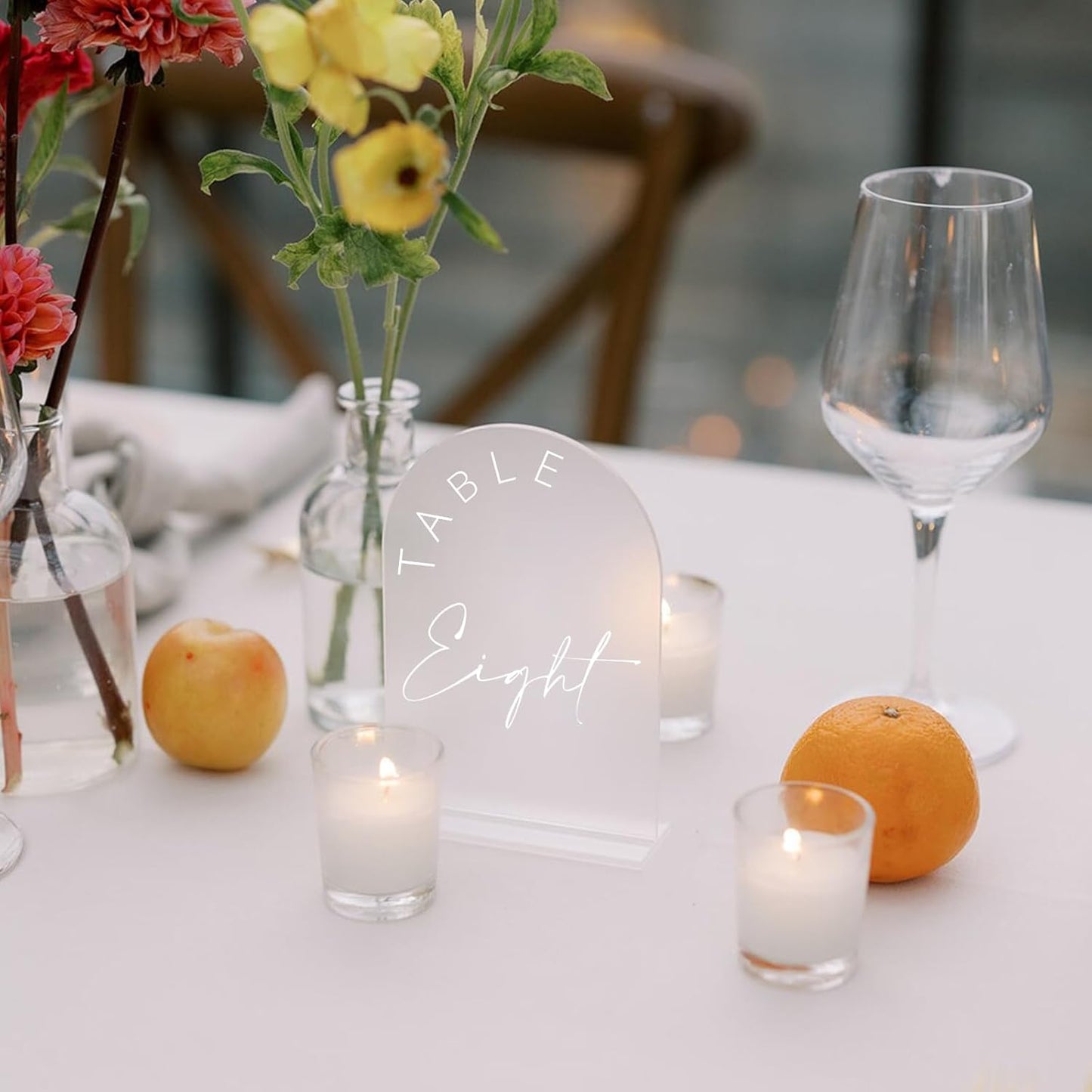 JINMURY Frosted Arch Wedding Table Numbers 1-20 with Stands, 5x7 Inch Frosted Arch Acrylic Sign with White Letters, Arched Acrylic Table Numbers for Wedding Reception