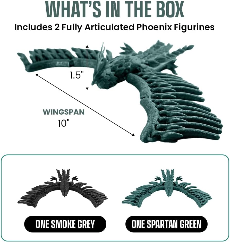 TwistedForge Articulated Forest Phoenix Figurines – 2‑Pack Mythical Creatures Made in USA from Recycled PETG – Poseable Collectible Fantasy Bird Models & Fidget Display Toys for Enthusiasts