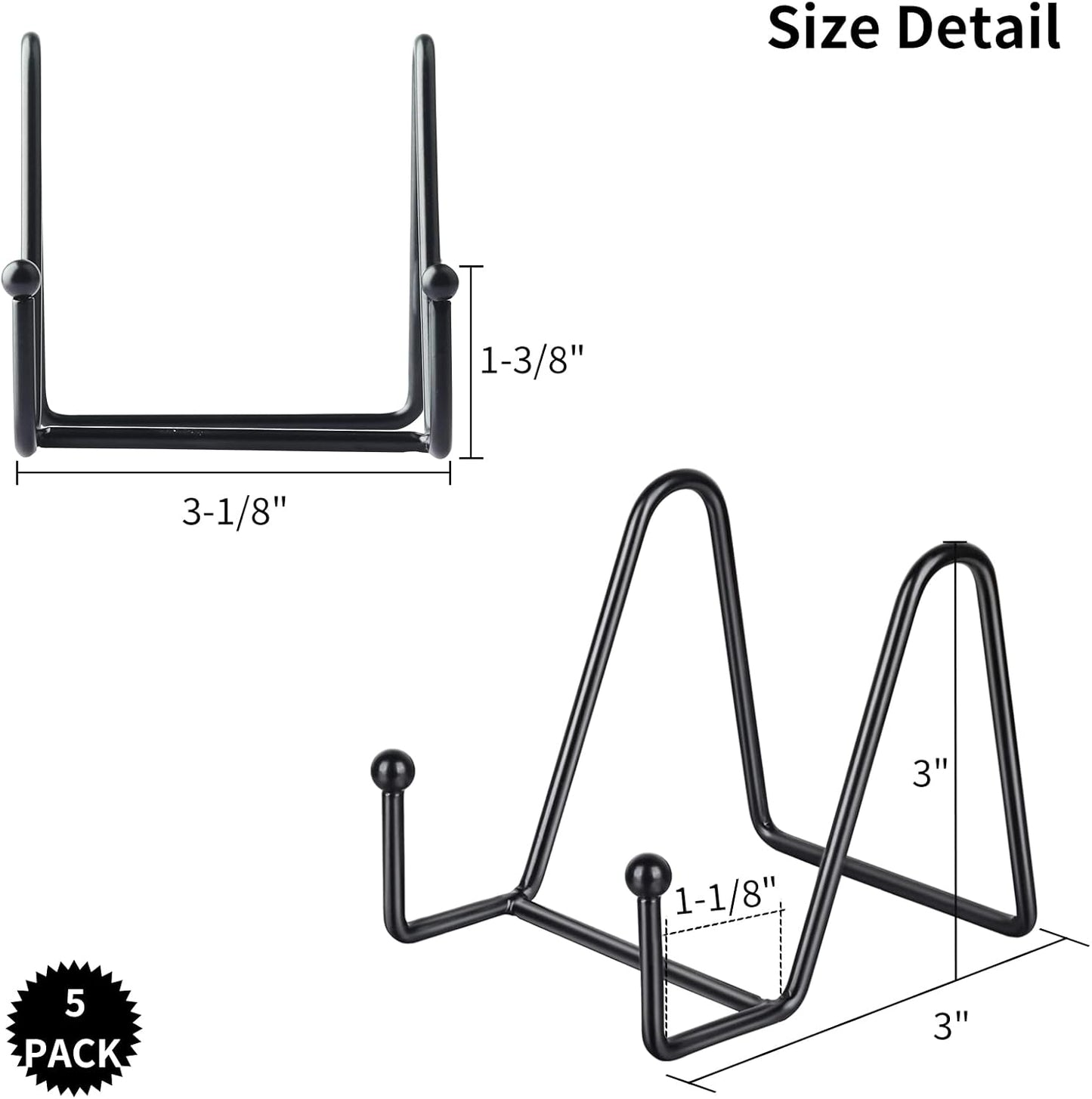 IBosins 5 Pack 3 Inch Small Plate Holder Display Stands, Mini Metal Black Frame Stand for Picture, Book, Photo Easel, Creation, Collectibles