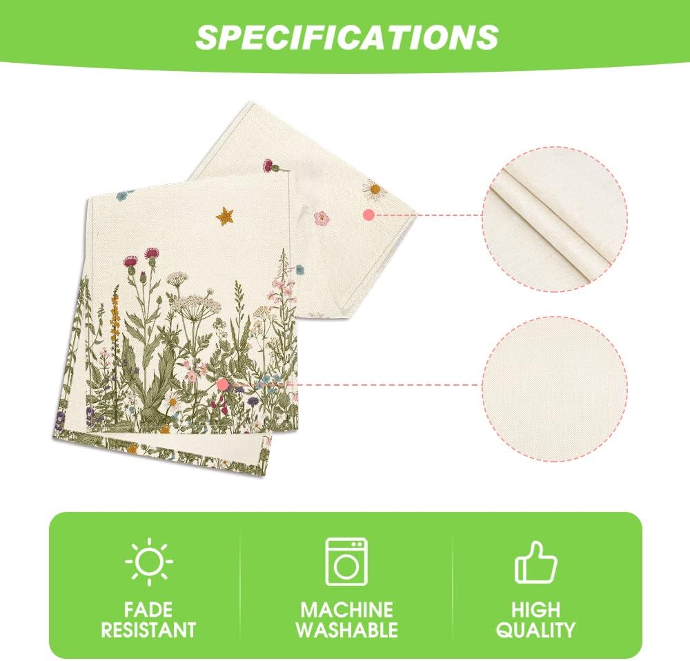 Artoid Mode Antique Herbs and Wild Flowers Summer Table Runner, Spring Fall Kitchen Dining Table Decoration for Home Party 13x108 Inch