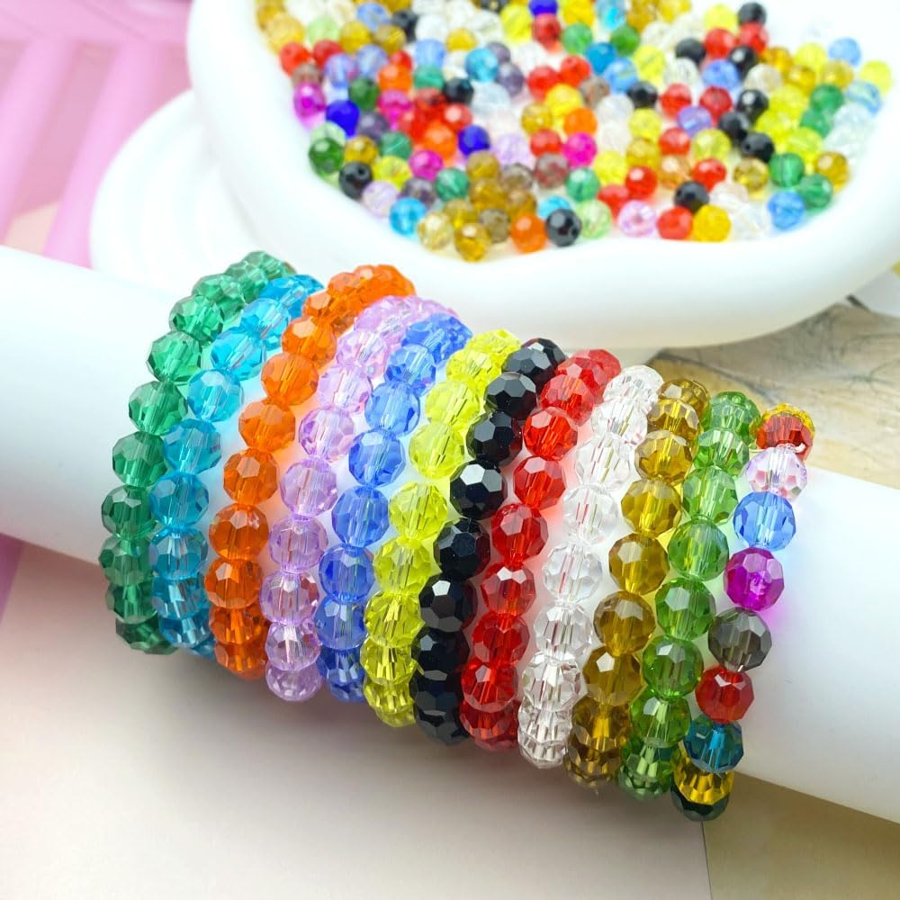 200 PCS 6mm Crystal Glass Beads Round Multiple Faceted Loose Spacer Glass Beads for DIY Handcrafte Bracelet Necklace Earring Jewelry Making(Silver)
