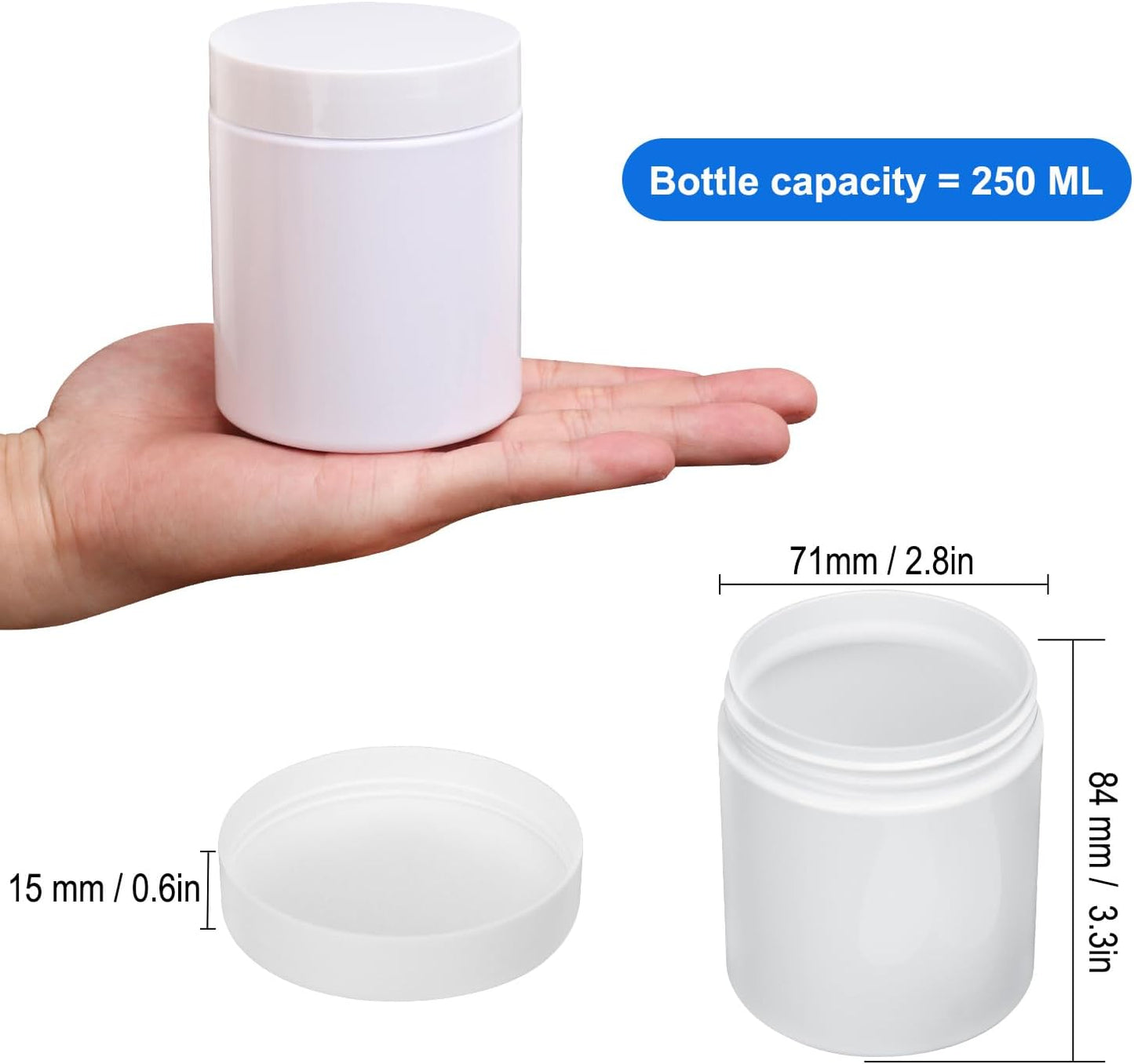 47Packs 8.8oz (250 ml) Plastic White Jars with Lids, Cosmetic Containers jars with Wide-Mouth for slime, beads, rhinestones, sequins Cosmetics, Lotion, Cream, Ointments and More by KUKLIPJIM.