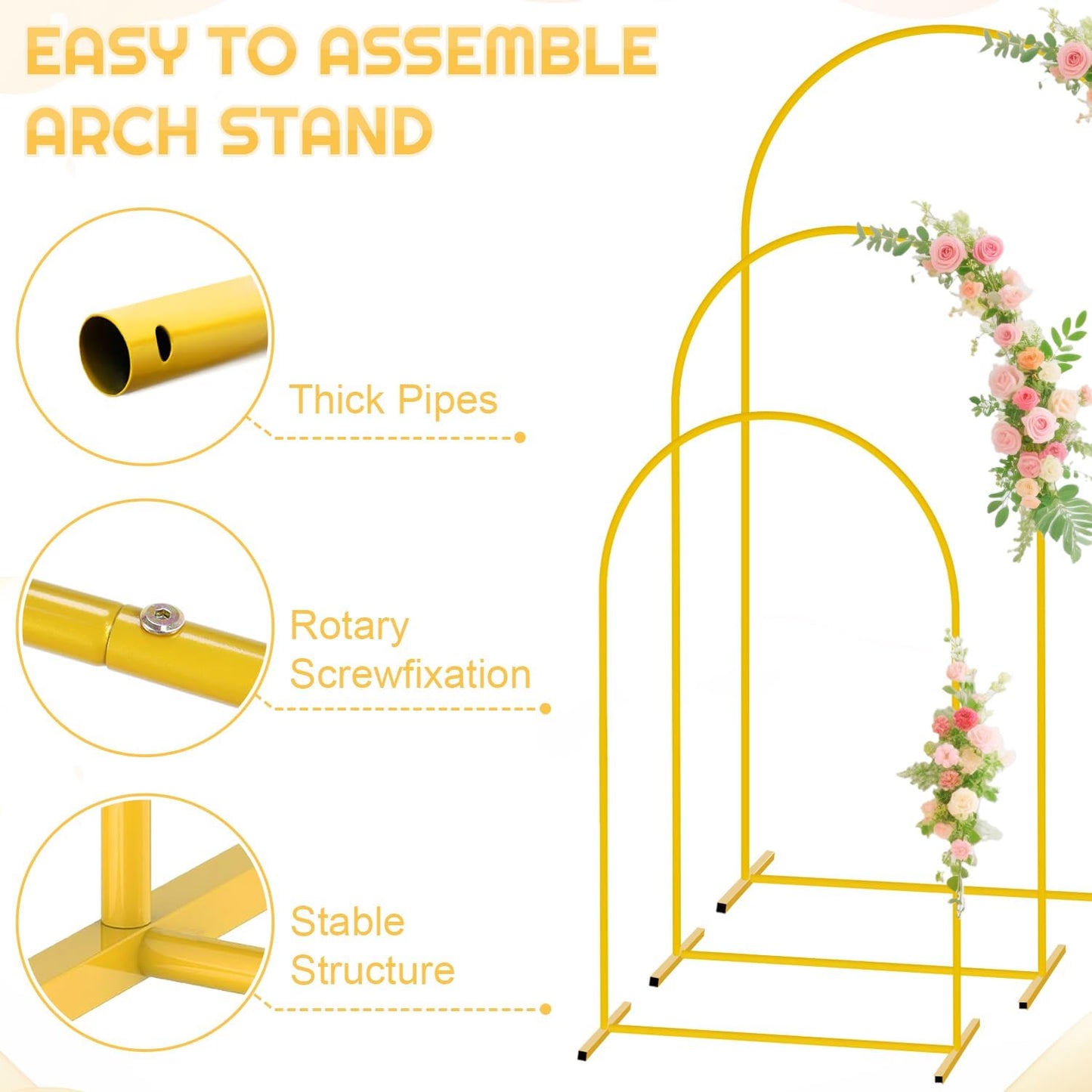 FUHSY Set of 3 Wedding Arch Backdrop Stand and Cover Set 7.2FT, 6.6FT, 6FT Metal Arch Backdrop Stand with Sage Green Spandex Arch Stand Cover Wedding Arches Frame for Birthday Bridal Baby Shower Event