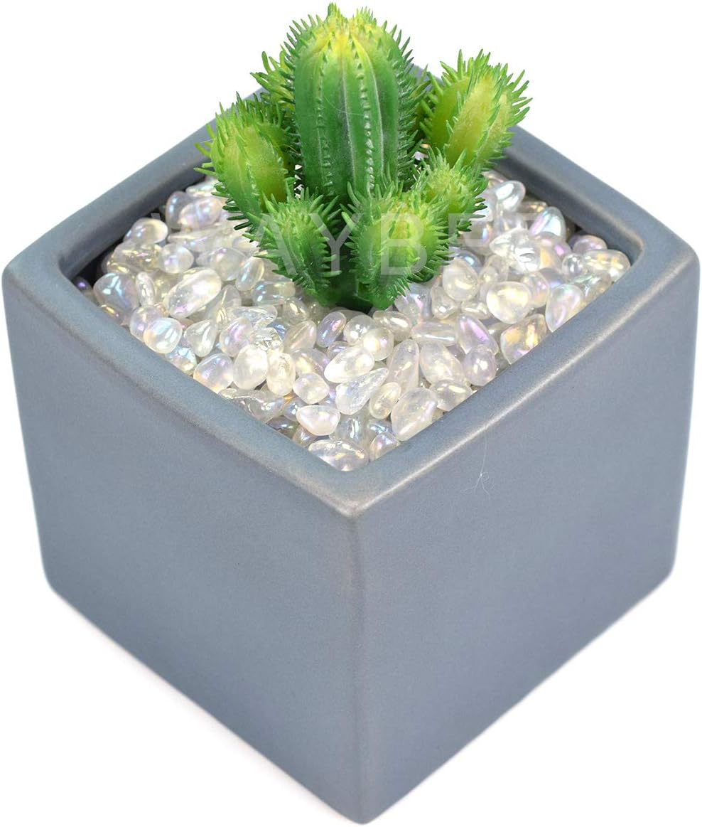 WAYBER 1Lb/460g Irregular Sea Glass Stones Artificial Crystal Gem Pebbles for Aquarium/Turtle Tank/Terrarium/Flowerpot/Vase Landscape Ornament Decoration, Hyun White