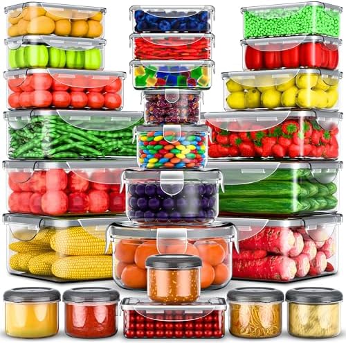 RockBerry 50 Pcs Large Food Storage Containers with Lids Airtight-85 OZ to small Containers-Total 526OZ Stackable Kitchen Set -BPA Free Leak proof containers- Freezer Microwave safe by RockBerry