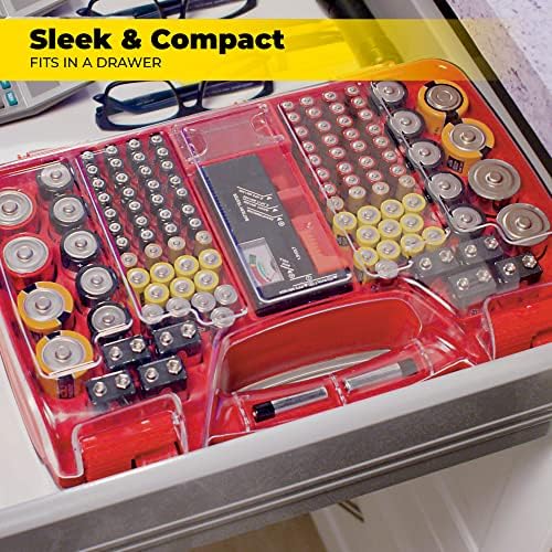 Ontel Battery Daddy Storage & Organizer Case w/Tester, Stores & Protects Up to 180 Batteries, Double-Sided, Clear Locking Lid, Secure Latches & Portable Carrying Handle - Red (Batteries Not Included) - Image 3