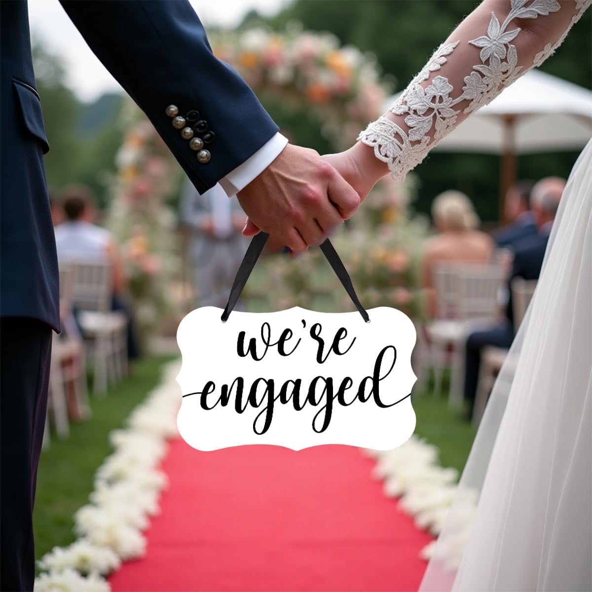Acrylic Wedding Sign, Ring Bearer Sign, We're Engaged Decorations, for Rustic Wedding Decor Signs, Acrylic Hanging Signs With Ribbon for Chairs Weddings Reception Decorations and Event Party (White)
