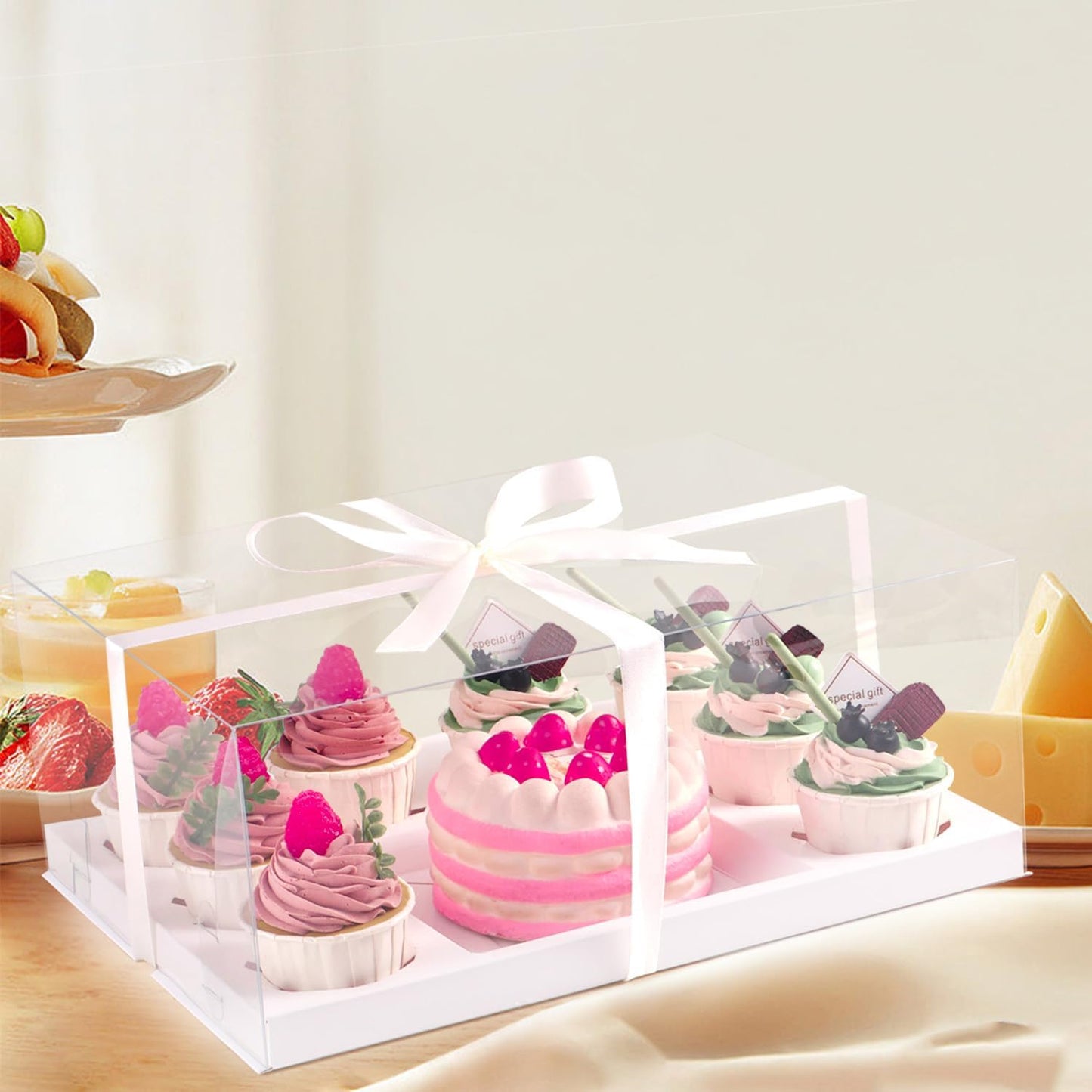 JCD 9 Pcs Cake and Cupcake Combo Bento Boxes with Clear Lid for mini cake and 8 Cupcakes -Cakes Cupcakes Combo Box with Clear Window Baking Supplies (1+8/9Pcs)