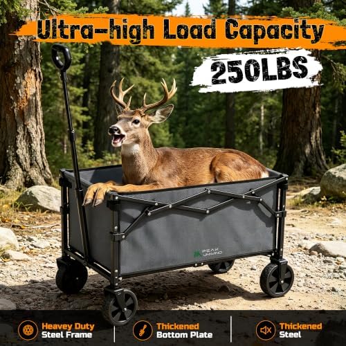 220 lbs Foldable Wagon Cart with Wheels, Heavy Duty Collapsible Utility Wagon, Lightweight Portable Cart for Grocery Shopping, Garden, Camping and Sports - Image 4